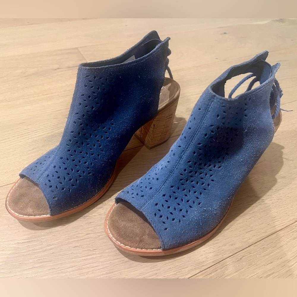 Toms Elba Blue Peep-Toe Heels